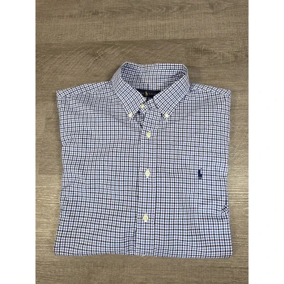 Ralph Lauren Shirt Mens XL Blue White Button Down Check Navy Pony Cotton Casual - Picture 7 of 8